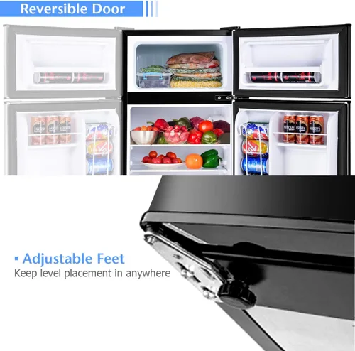 Miniatura 6 de COSTWAY Mini refrigerador con congelador, 3.2 pies cúbicos, mini congelador enfriador refrigerador de 2 puertas con puerta reversible, estantes