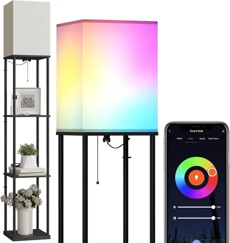 Miniatura 12 de SUNMORY Lámpara de pie de gran tamaño con estantes, lámpara de pie moderna de 4 niveles con bombilla de 3 temperaturas de color, lámpara de pie alta