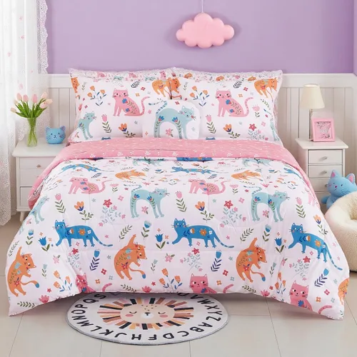 Miniatura 11 de Mooreeke Juego de edredón individual para niños de 6 piezas, juego de ropa de cama azul para adolescentes, microfibra de dinosaurio, cama para niños