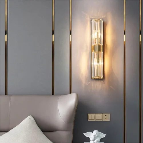 Miniatura 5 de Moderno aplique de pared de cristal de lujo con 2 luces doradas de latón de mediados de siglo, elegante lámpara de pared para dormitorio, pasillo