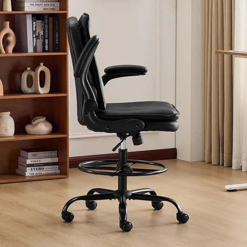 Miniatura 8 de Karl home Silla de dibujo ajustable en altura para escritorio de pie, silla de escritorio giratoria de oficina alta tapizada de poliuretano con Pu