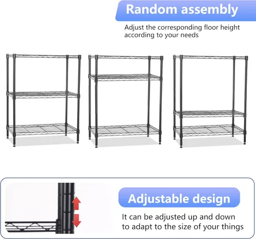 Miniatura 7 de FDW Unidades de Estantería de Alambre Ajustables Rack de Almacenamiento de Metal 23P x 13A x 30Al 3 Niveles Estantes de Despensa NSF Estante de Negro