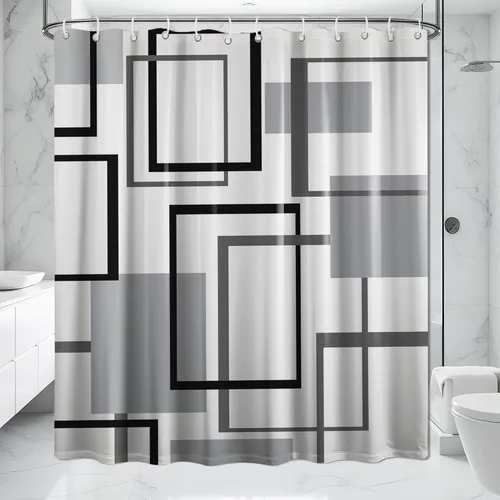 Miniatura 43 de Cortina de Ducha en Blanco y Negro Geométrica Cortinas de Ducha para Decoración de Baños de Hombres Juego de Cortina de Baño en Negro Blanco y Gris