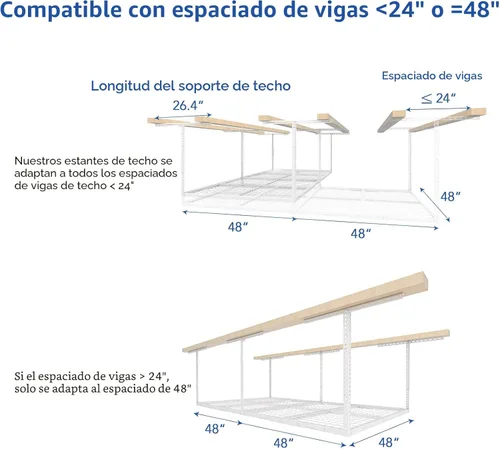 Miniatura 6 de Fleximounts - Estante de almacenamiento de garaje ajustable de 4 x 8 pulgadas, para techo, para garaje, resistente, 96 pulgadas de largo x 48 Blanco