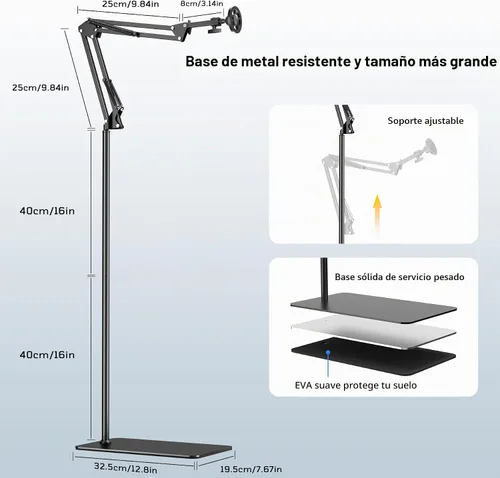 Miniatura 7 de Kefotic Soporte magnético de piso para cama acostado, soporte ajustable para teléfono de cabecera para iPhone Magsafe, soporte de teléfono celular