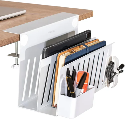 Miniatura 10 de Volcora Almacenamiento lateral, soporte para debajo de la laptop, organizador sin taladros con caja magnética para bolígrafos, abrazadera