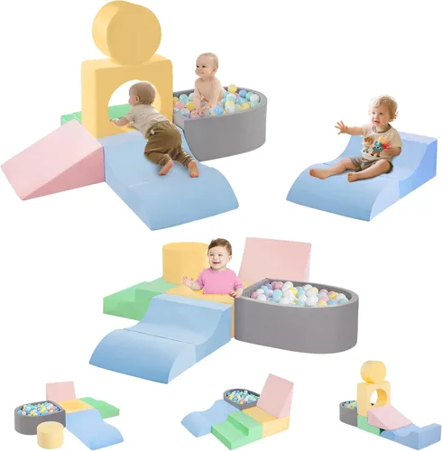 CAMELUS Juguetes de escalada para niños pequeños en interiores, bloques de escalada de espuma para bebés con pozo de bolas para 1 a 3 años, juego