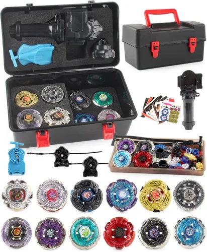 Miniatura 2 de Juego de trompos AIBREAY 12 trompos giratorios 3 lanzadores Juego de giroscopio de fusión metálica con caja de almacenamiento portátil Regalo