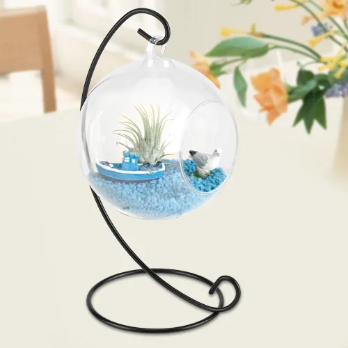 Miniatura 5 de Maceta de escritorio, terrario de cristal colgante con soporte de metal para plantas de aire, maceta grande para el hogar, jardín, decoración de boda