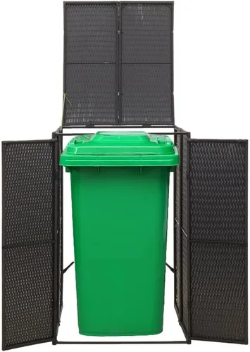 Miniatura 2 de Cobertizo de basura individual para exteriores, cubo de basura de polietileno para jardín, patio, patio trasero, basurero al aire libre, color Negro