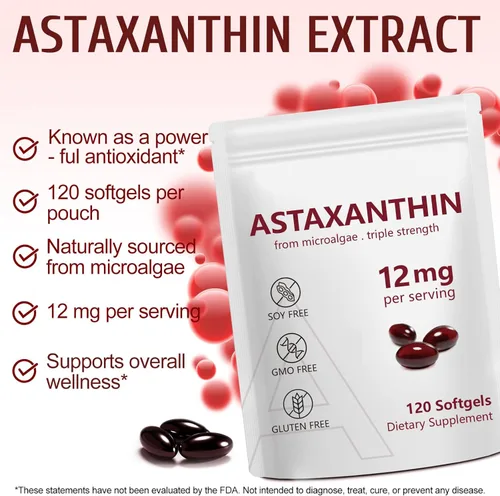 Miniatura 3 de Paquete de 2 suplementos antioxidantes de astaxantina de 12 mg, premium con actividad antioxidante, apoya los ojos, el sistema inmunológico