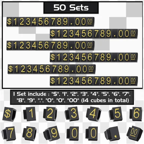 Miniatura 5 de Qunclay 50 juegos de cubos para mostrar precios, etiquetas de números y letras, bloques ajustables para mostrar precios en dólares, kit pequeño