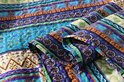 Miniatura 5 de MarCielo Juego de ropa de cama bohemia, colcha acolchada de 3 piezas, azul, King, poliéster