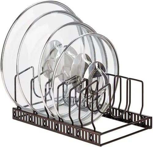 Toplife - Organizador de tapas de olla para gabinete y encimera, soporte organizador para 7 o más tapas de sartenes y utensilios para hornear con 7