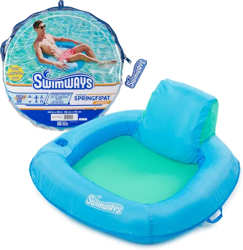 SwimWays Spring Float Premium SunSeat Sillas de Piscina, Flotadores de Piscina Inflables para Adultos con Inflado Rápido para Edades de 15 años en