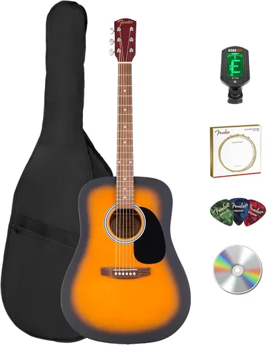Miniatura 10 de Fender Guitarra acústica FA-125 Dreadnought - Paquete negro con estuche, afinador, correa, cuerdas, púas y DVD instructivo de Austin Bazaar