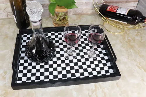 Miniatura 7 de MCBZ Bandeja decorativa para mesa de centro de sala de estar, bandeja de servicio de alimentos, bandeja otomana de cuero, con asas de metal de 16.5