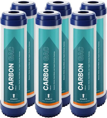 Miniatura 12 de NU Aqua Cartucho de filtro de carbón activado granular de ósmosis inversa – 10 pulgadas 1 micrón universal GAC RO – 1 paquete de filtros premium