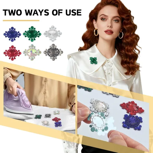 Miniatura 5 de PEARLY JUN 12 parches de 6 colores mezclados con diamantes de imitación autoadhesivos, apliques de diamantes de imitación para planchar en Oatch