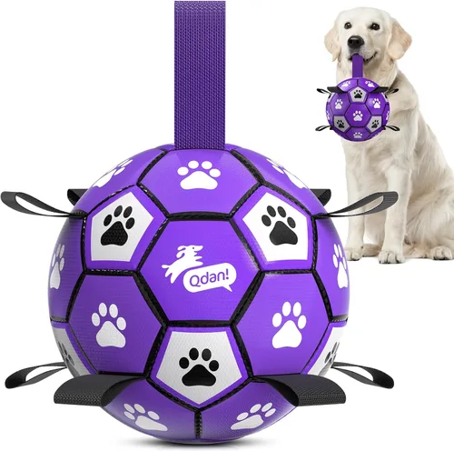 Miniatura 36 de QDAN Juguetes para perros, pelota de fútbol extragrande con correas, juguete de remolcador, juguete de agua, bolas duraderas para perros