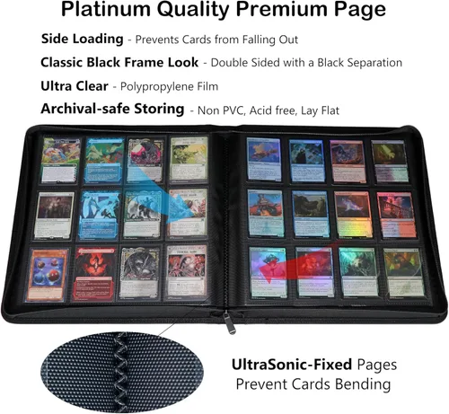 Miniatura 3 de Carpeta prémium con 720 tarjetas de 12 bolsillos, carpeta de álbum de tarjetas coleccionables sin anillo, carga lateral, UltraSonic-12720 Tech Zip