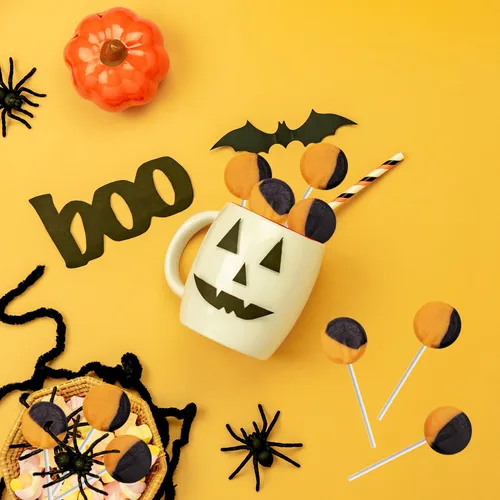 Miniatura 6 de Fruidles Paleta plana naranja y negra, ideal para rellenar bolsas de golosinas de Halloween, envueltas individualmente (media libra)