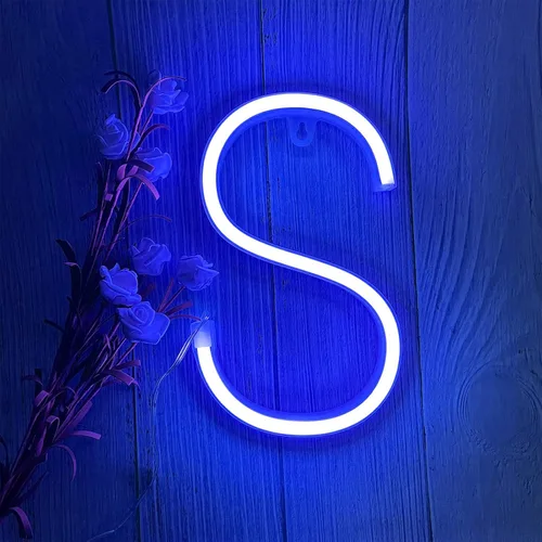 Miniatura 22 de ENUOLI Letreros de neón LED en azul con letras de neón para decoración de pared, luz nocturna, funciona con pilas o USB, letras de neón LED
