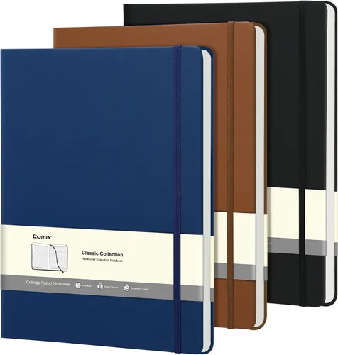 COMIX Paquete de 3 cuadernos de diario rayados A4, 240 páginas, tamaño grande, 8.5 x 11 pulgadas, negro, cuadernos de tapa dura para hombres y