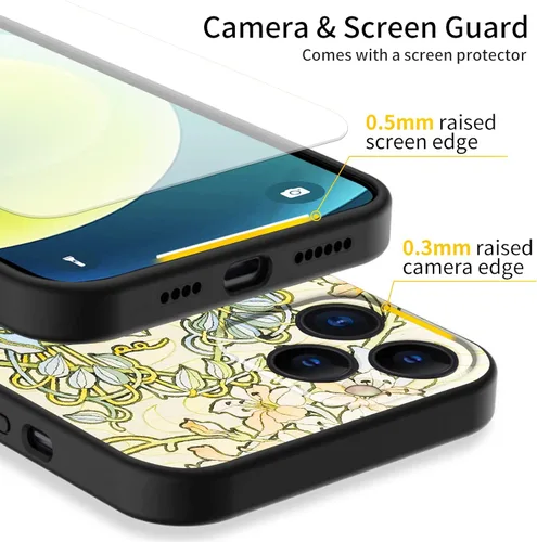 Miniatura 3 de Berkin Arts Alphonse Mucha, funda de silicona compatible con iPhone 12 Pro Max con protector de pantalla con diseño de flores florales Art Nouveau