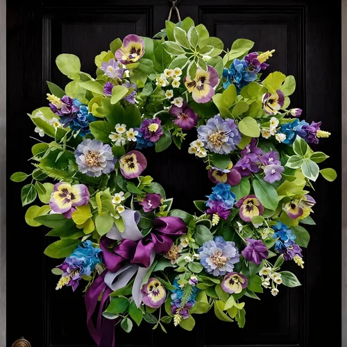 Miniatura 9 de Coronas de primavera y verano para puerta delantera exterior, corona de verano floral de peonía y rosa de 24 pulgadas con decoración de puerta