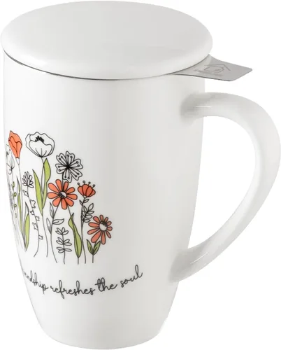Miniatura 13 de Sweejar Taza infusora de té de porcelana con tapa, taza de té de 16 onzas con coladores para té de hojas sueltas, taza de café apta para microondas