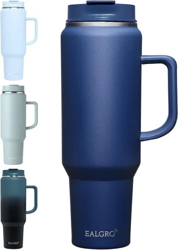 Miniatura 17 de EALGRO Botella de agua aislada de 40 onzas con popote y asa, frasco de agua deportivo de metal grande, taza de café de viaje de acero inoxidable