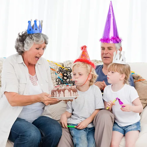 Miniatura 7 de Rsstarxi 1 paquete de decoración para tarta de cumpleaños 8 con purpurina negra de 8 años y fabulosos saludos a 8 años de edad, para celebrar el 8º