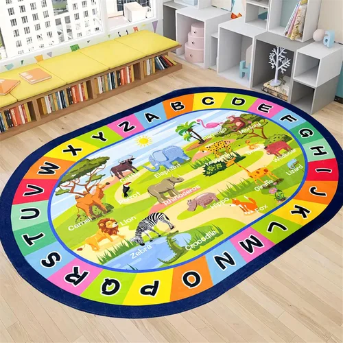 USTIDE Alfombra ovalada para niños, 5 x 7 pulgadas, con letras del alfabeto ABC, alfombra educativa antideslizante, alfombra de juego para el aula,