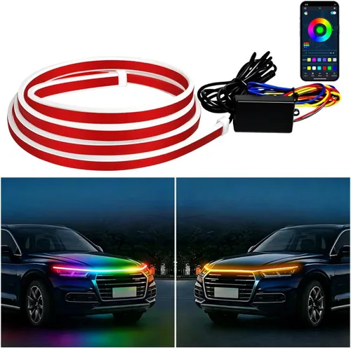 Miniatura 8 de Tira de luz LED para capó de automóvil, tira de luz diurna LED de 59 pulgadas, tira de luces LED flexibles para automóvil, luces de señal de giro
