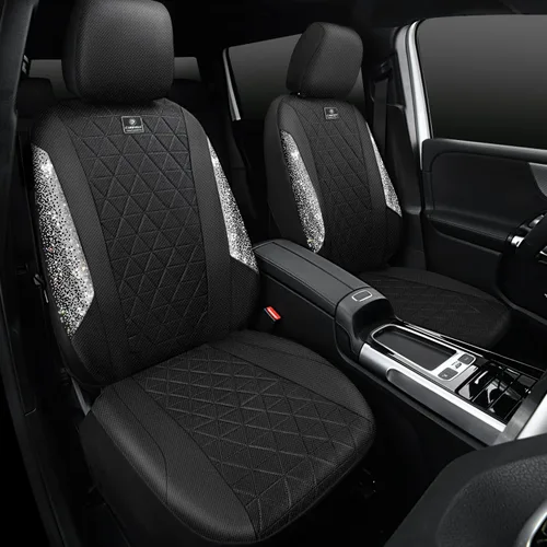 Miniatura 24 de CAR PASS Fundas de asiento de automóvil de cuero con diamantes brillantes, juego de asientos interiores de asientos completos, impermeable, Plateado