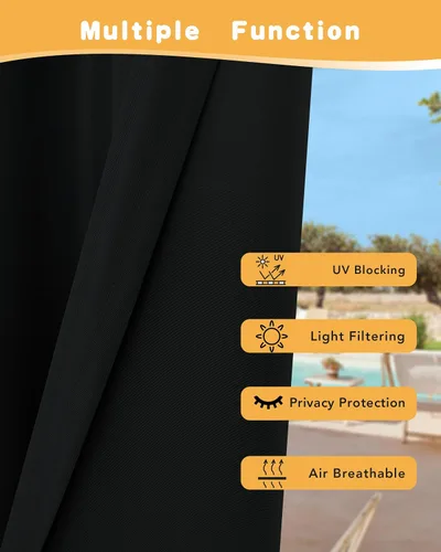 Miniatura 3 de HolidayIdeas Cortinas impermeables para patio, 4 paneles, 54 x 84 pulgadas, protección de privacidad y filtrado de luz, cortinas exteriores con Negro