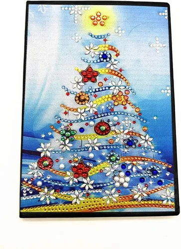 Kits de cuadernos de pintura con diamantes 5D, diseño de árbol de Navidad, con forma especial, cuaderno de bocetos con forma de cristal, para