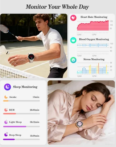 Miniatura 4 de Reloj inteligente para mujeres, mujeres y hombres, reloj de fitness de 1.27 pulgadas [caja de 1.614 in] con recepción de llamadas/marcación, monitor