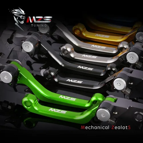 Miniatura 7 de MZS - Palancas de embrague y freno ajustables para bicicleta de tierra, color verde, pivotante, CNC, compatibles con KLX140R KLX140RF KLX140RL