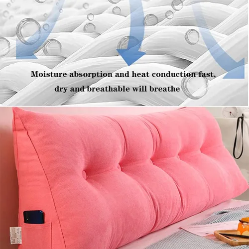 Miniatura 2 de Almohada larga triangular grande para cabecero, cojín de espalda de color sólido, almohada de lectura, almohada de cuña para sofá cama, respaldo Rosa