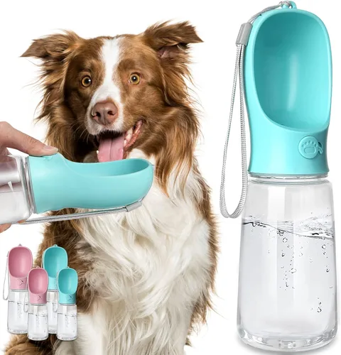 Miniatura 10 de Kalimdor Botella de agua para perros, dispensador de agua portátil a prueba de fugas para cachorros con alimentador para mascotas, caminar al aire