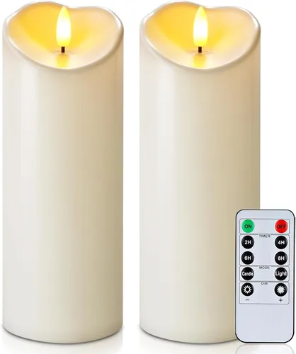 Miniatura 11 de Homemory Velas sin llama impermeables para exteriores de 4 x 12 pulgadas con temporizadores y control remoto, velas que funcionan con pilas, velas