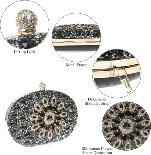Miniatura 3 de COAIMANEY Bolso de mano brillante con purpurina para mujer bolso de noche bolso de hombro para boda fiesta de graduación