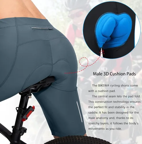 Miniatura 4 de Bikewa Pantalones cortos de ciclismo para hombre, acolchados en 3D, ciclismo de carretera, montaña, ciclismo, ciclismo, ciclismo UPF 50+, bolsillos