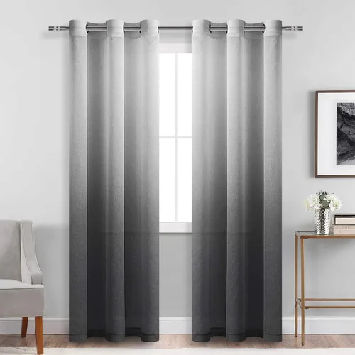 Miniatura 38 de DWCN Cortinas Transparentes Ombré - Cortinas de Lino Sintético con Gradiente Semi Voile con Ojales en la Parte Superior para Dormitorio y Sala