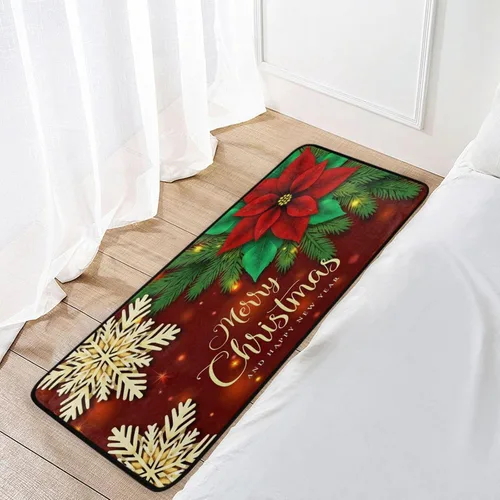 Miniatura 7 de Alfombras de cocina de Navidad, diseño de flor de pascua roja, antideslizantes, suaves, antifatiga, tapete de baño, tapete para decoración