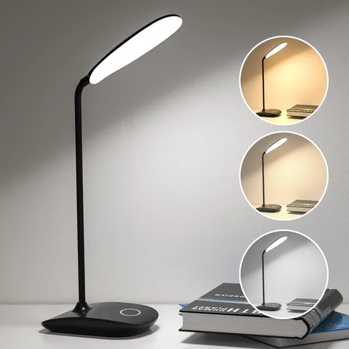 DEEPLITE Lámpara de escritorio a pilas, luz LED de escritorio, 3 modos de iluminación, atenuación continua, lámpara de mesa de 5 W, control táctil
