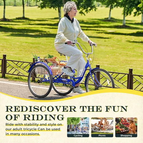 Miniatura 4 de Betterland Triciclo para adultos de 24/26 pulgadas, triciclo cómodo con canasta grande, bicicleta de crucero estable de 3 ruedas para compras