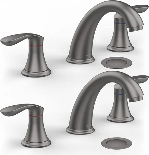 Miniatura 17 de Grifo de lavabo de baño, grifo para lavabo de baño, grifo de baño de níquel cepillado extendido de 3 orificios con desagüe emergente de acero